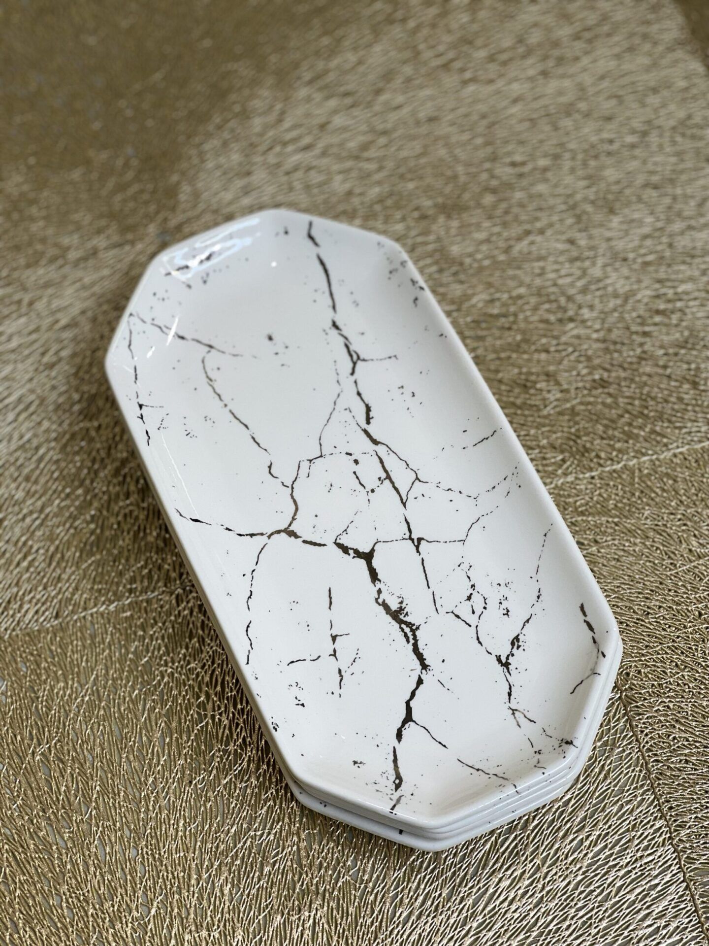 Set assiettes entrées marbré argenté porcelaine – Image 1