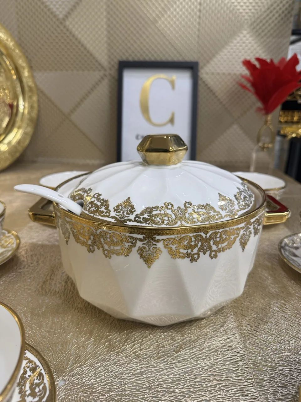 Set soupière porcelaine blanc doré – Image 3