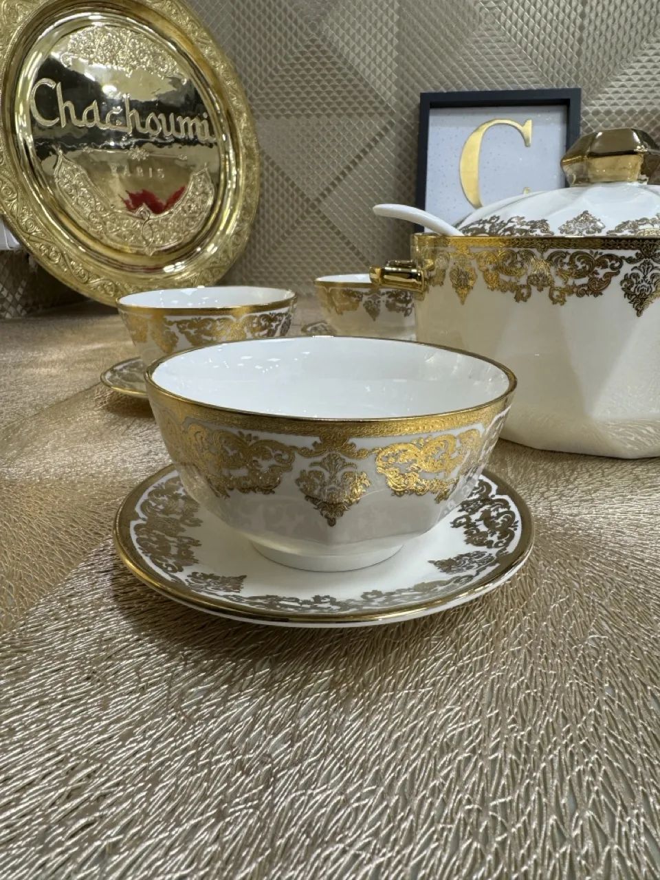 Set soupière porcelaine blanc doré – Image 4