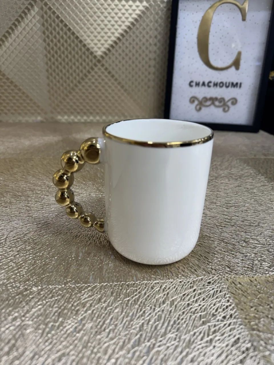 Set 6 mugs porcelaine blanc doré simple – Image 2