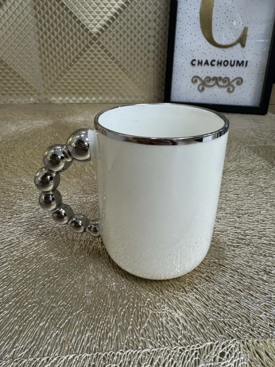 Set 6 mugs porcelaine blanc argenté simple – Image 2