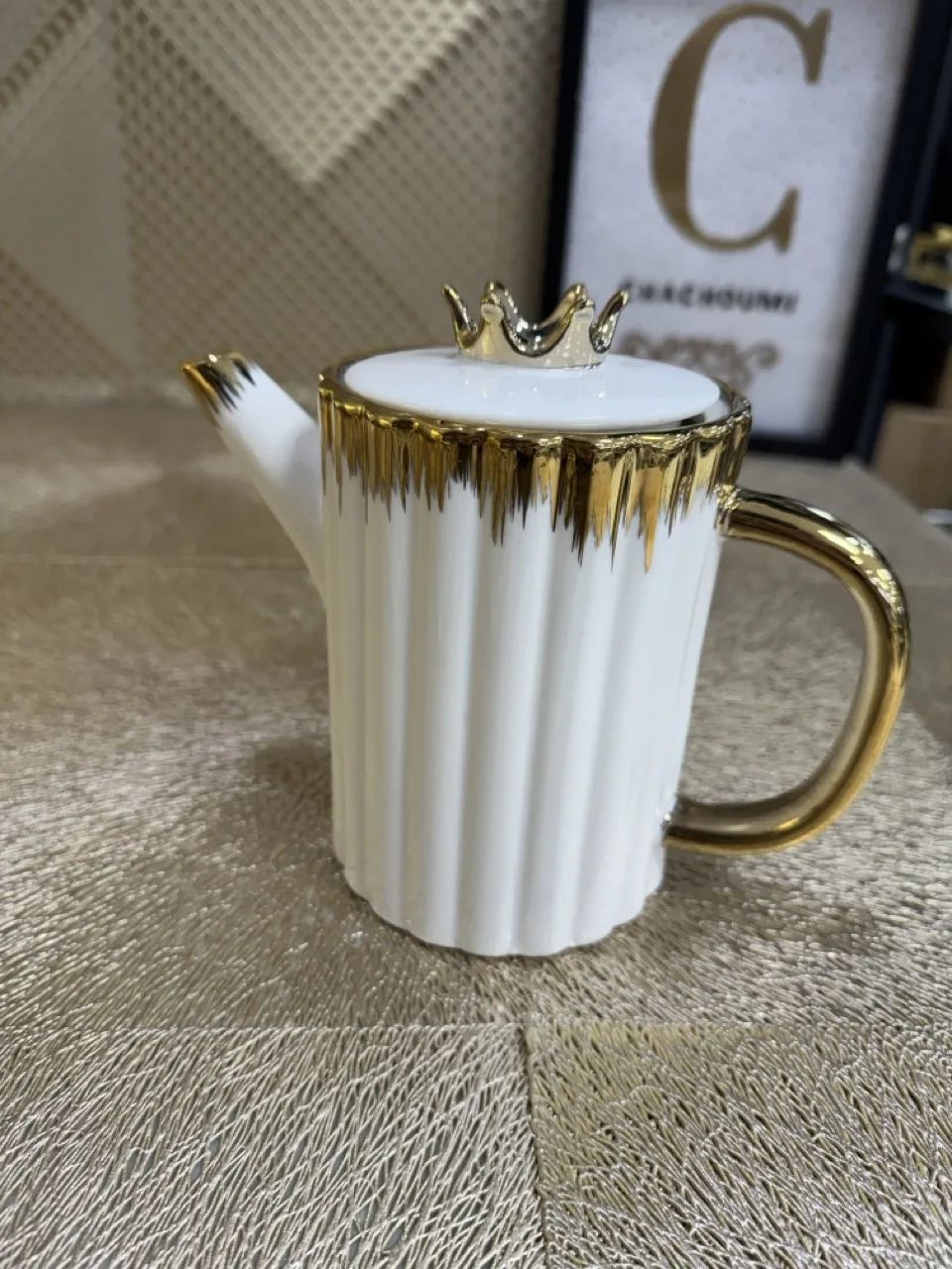 Service café ou thé porcelaine blanc doré – Image 3