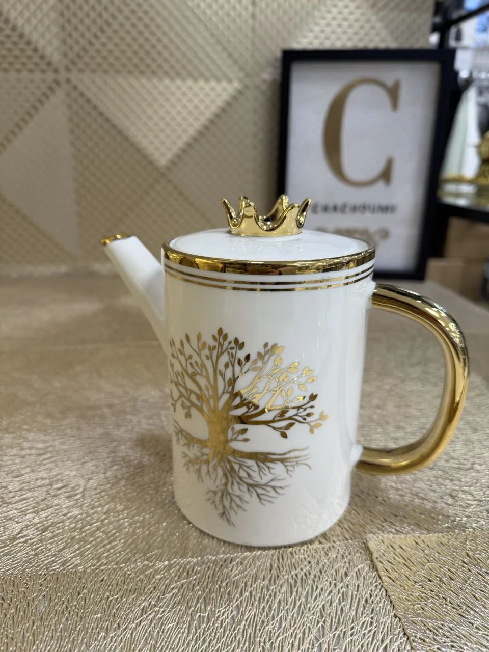 Service café ou thé porcelaine blanc doré "arbre" – Image 3