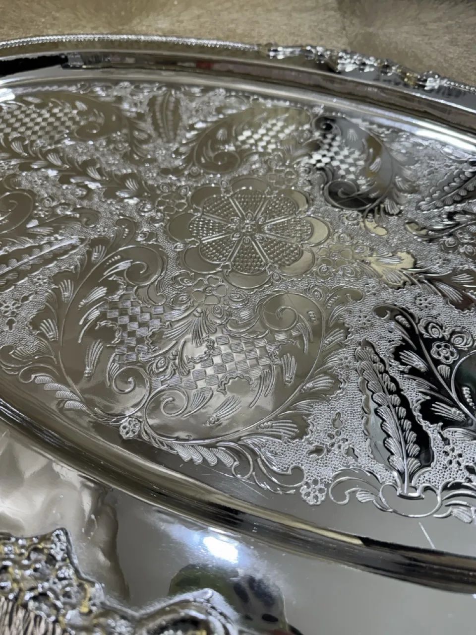 Grand plat oval argenté cuivre – Image 3