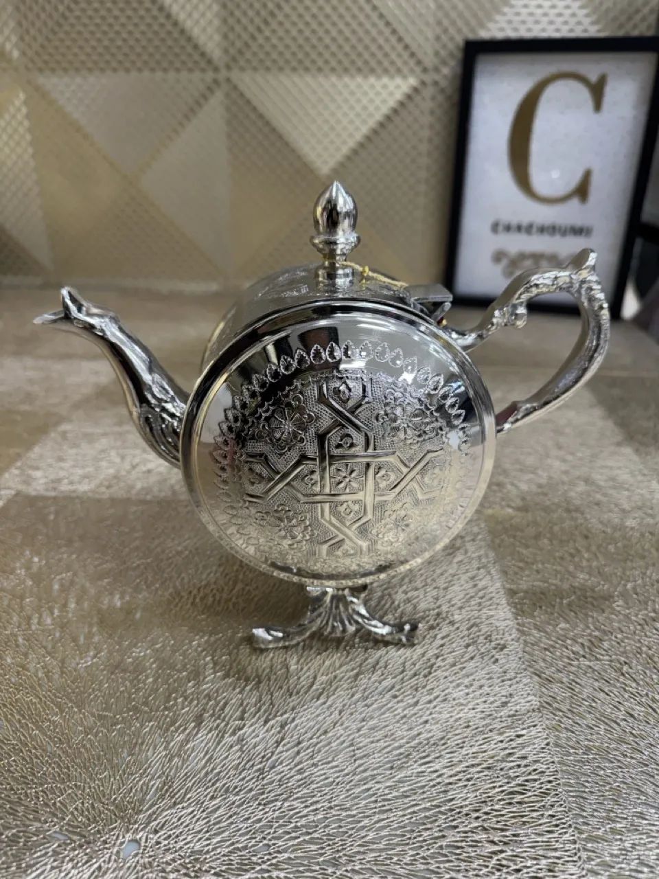 Théière marocaine magana argenté cuivre moyen – Image 1