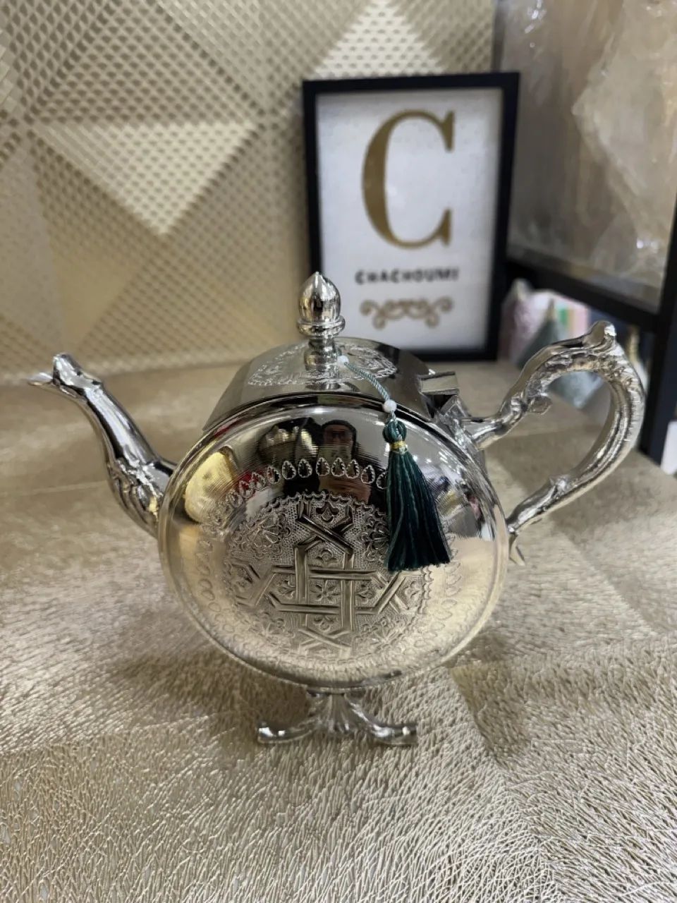 Théière marocaine magana argenté cuivre grand – Image 1