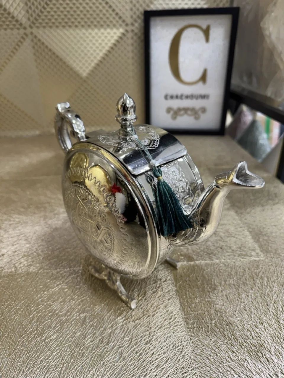 Théière marocaine magana argenté cuivre grand – Image 3