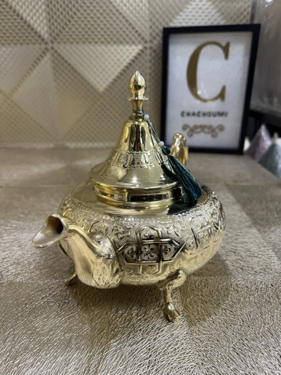 Théière marocaine "fa9roune" doré cuivre grand – Image 3