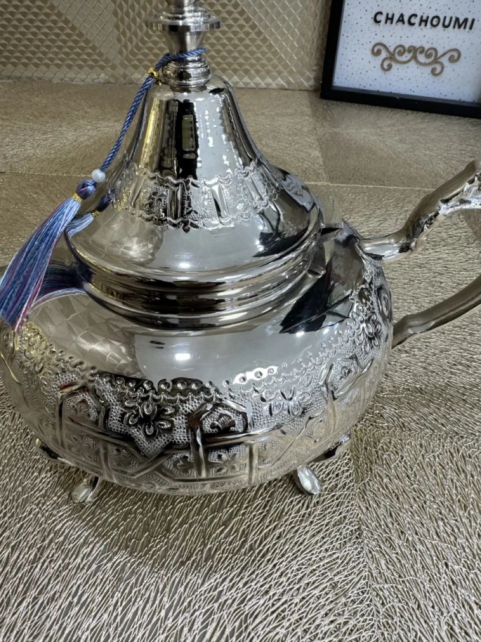 Théière marocaine "fa9roune" argenté cuivre grand – Image 3