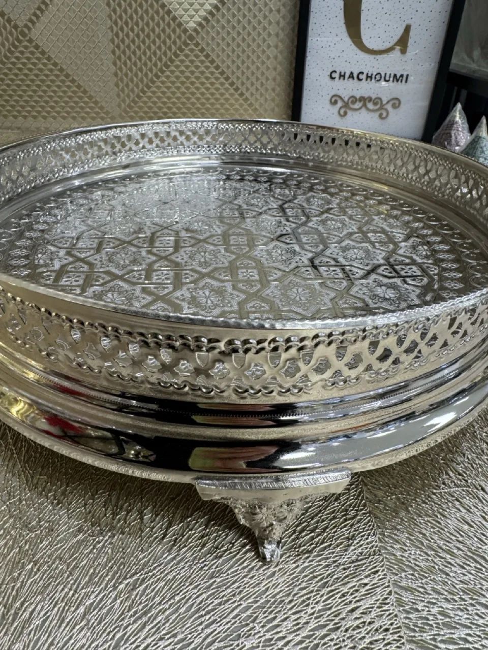 Plateau Sinya marocain argenté cuivre moyen 37,5 cm – Image 2