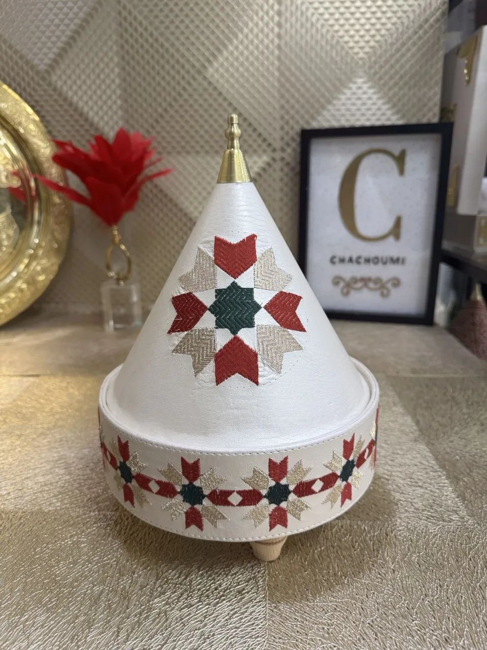 Tayfour simili cuir zelij rouge vert – Image 1