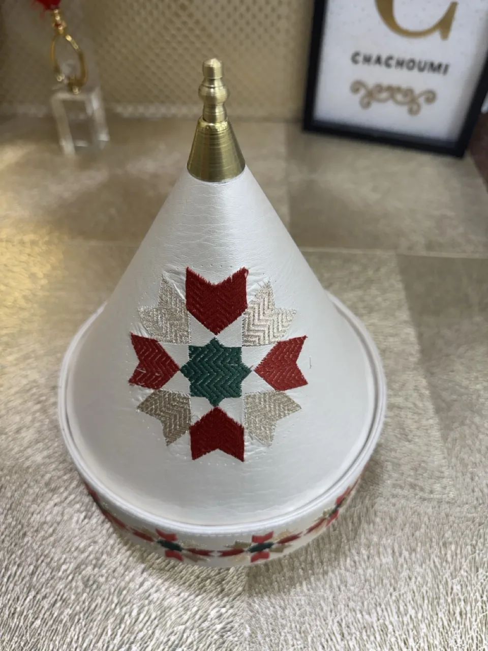 Tayfour simili cuir zelij rouge vert – Image 2