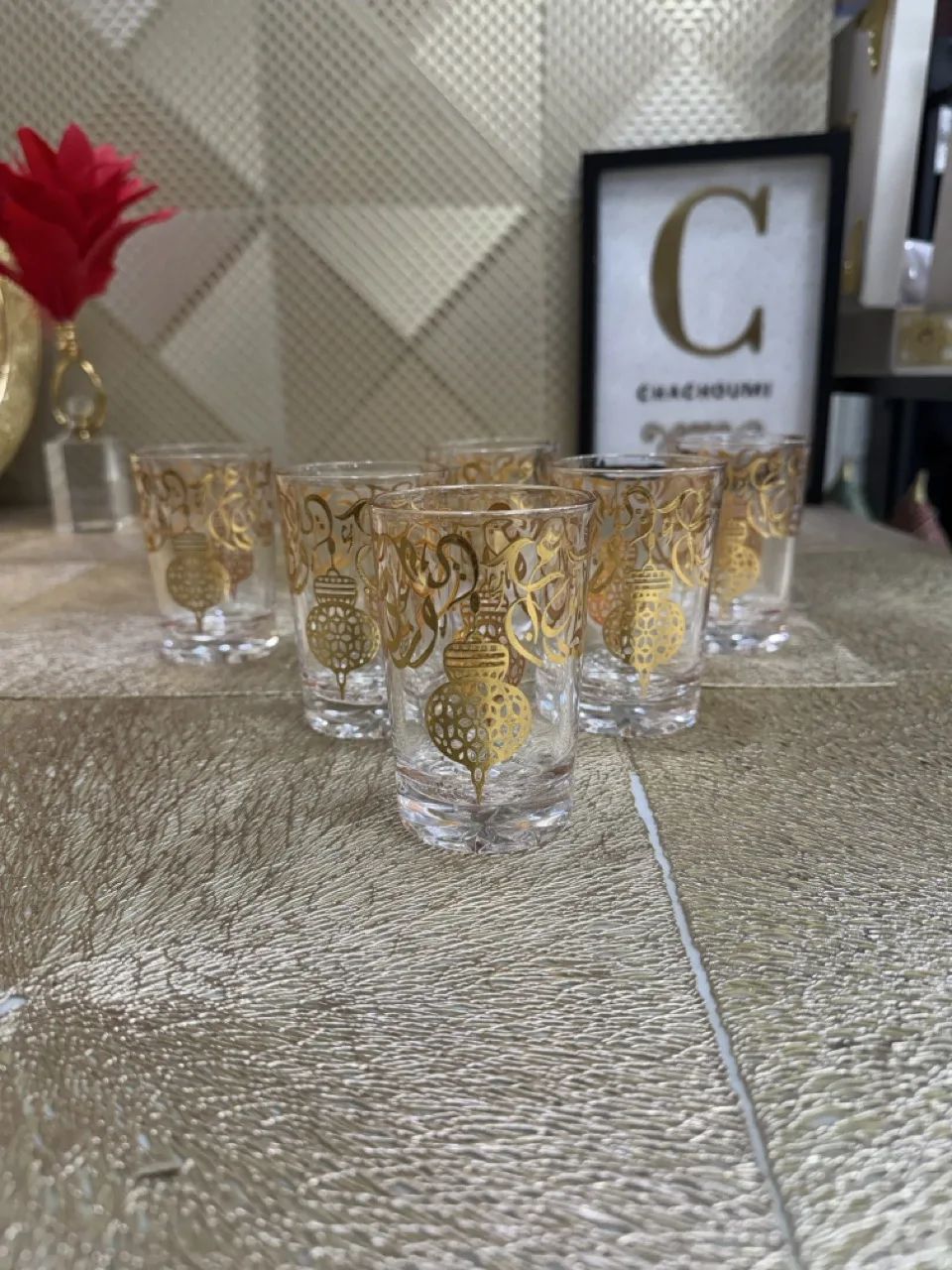 Set 6 verres à thé fanous doré – Image 1