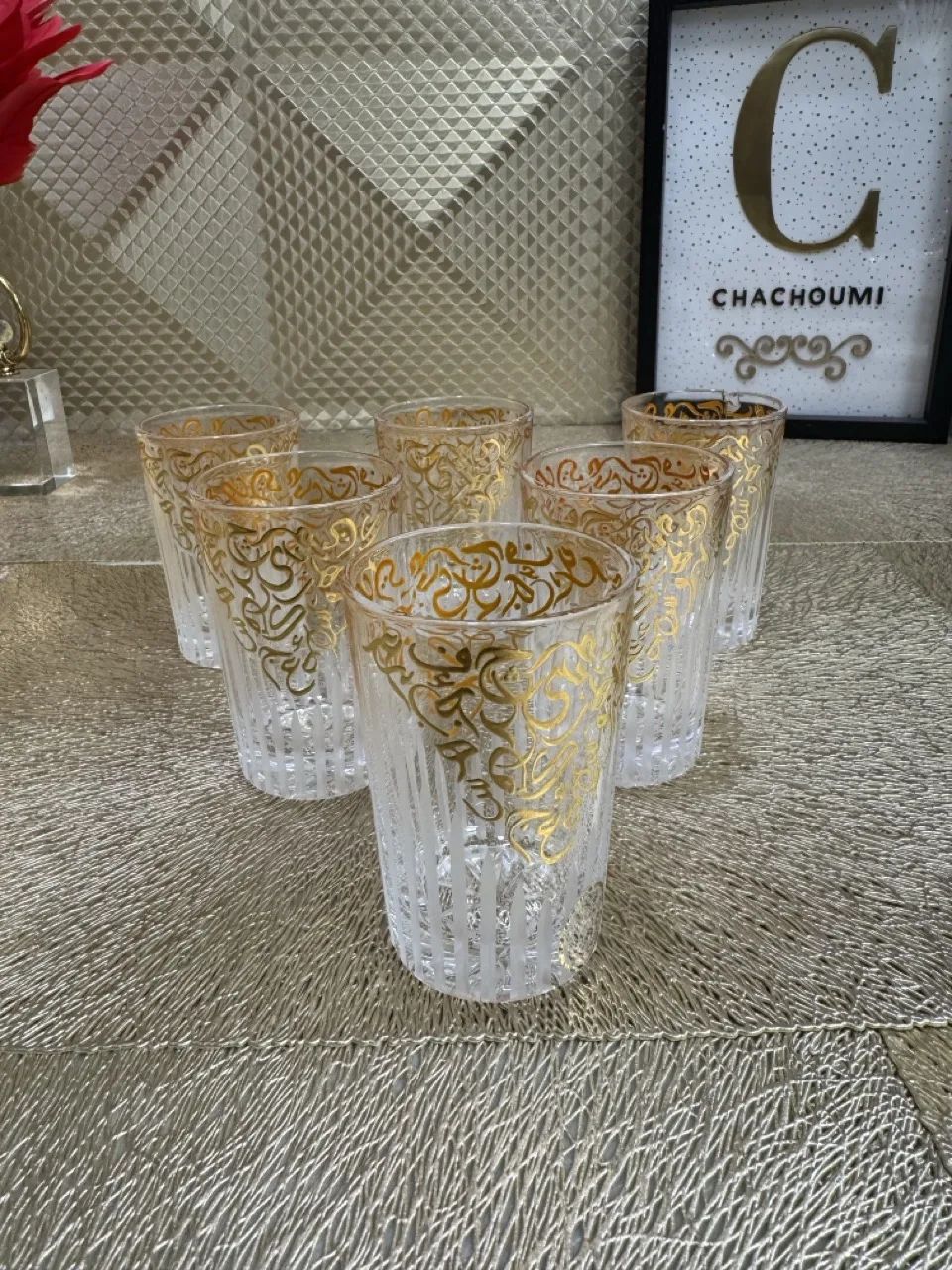 Set 6 verres à thé calligraphie doré – Image 2