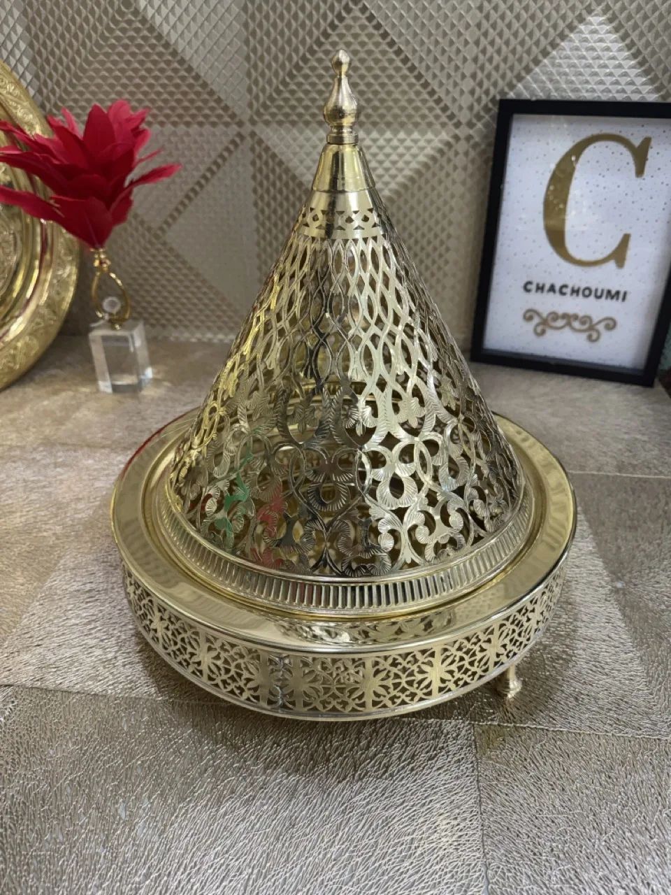 IMG_6647 – Grande Tayfour ajouré cuivre doré 33 cm – Image 1