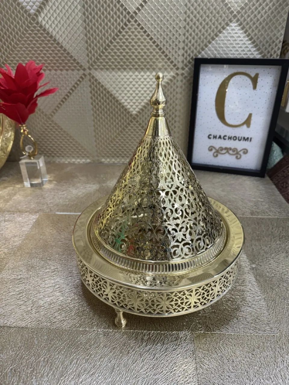 IMG_6650 – Grande Tayfour ajouré cuivre doré 28 cm – Image 1