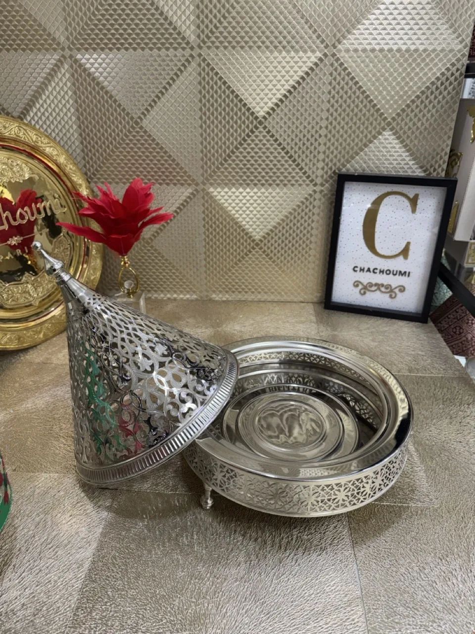 Tayfour ajouré cuivre argenté 33 cm – Image 2