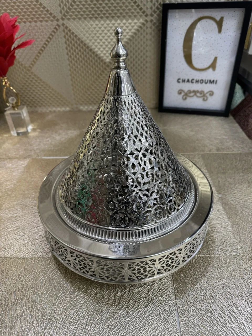 IMG_6662 – Grande Tayfour ajouré cuivre argenté 28 cm – Image 1