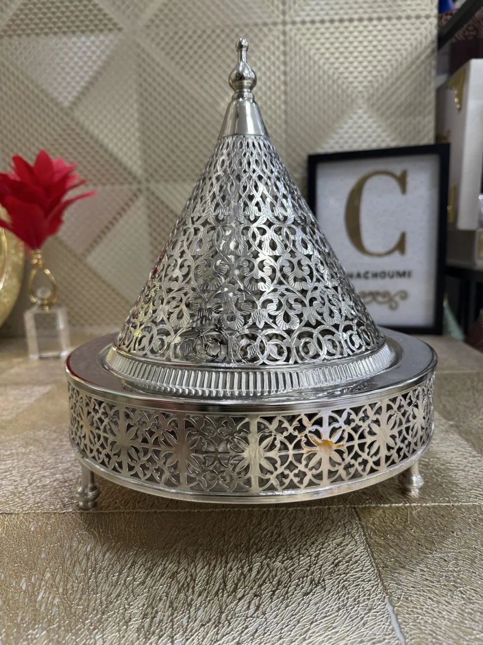 Tayfour ajouré cuivre argenté 28 cm – Image 3