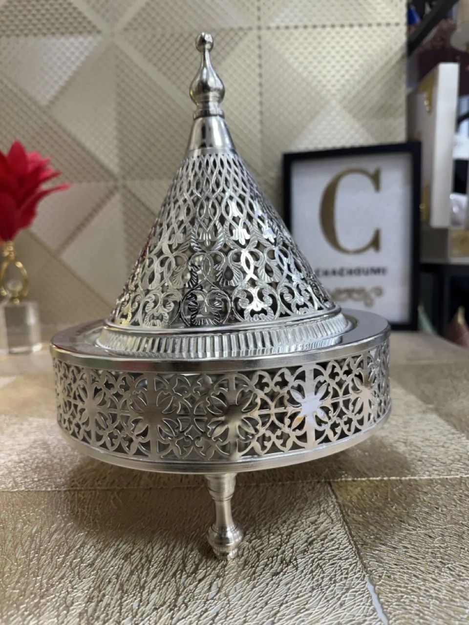 Tayfour ajouré cuivre argenté 22 cm – Image 3