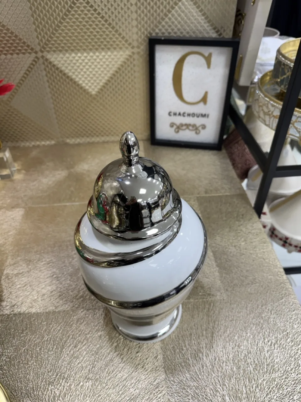 Vase argenté spirale argenté 38 cm – Image 2