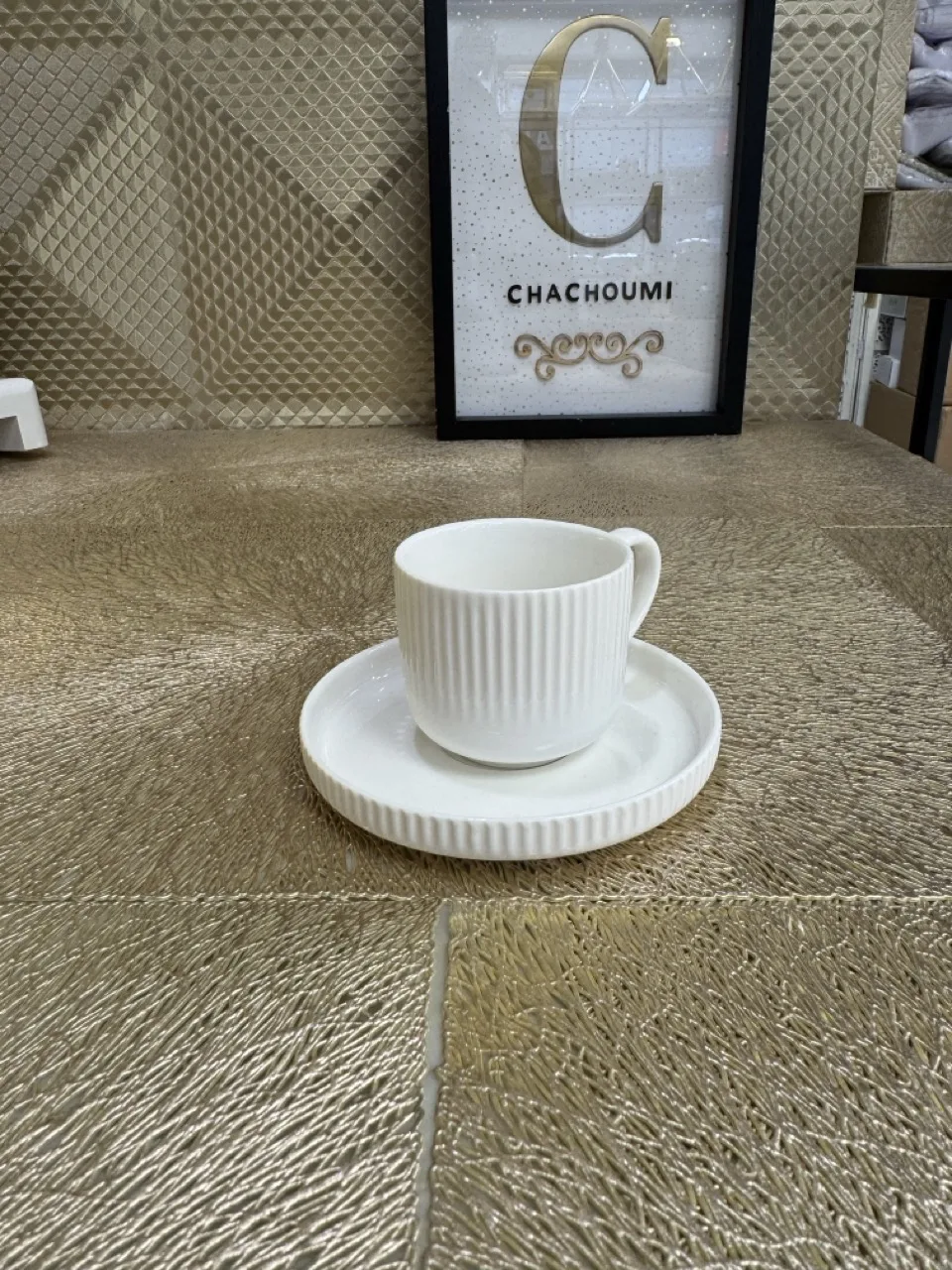 Set 6 tasses et 6 sous tasses strié blanc café expresso – Image 1