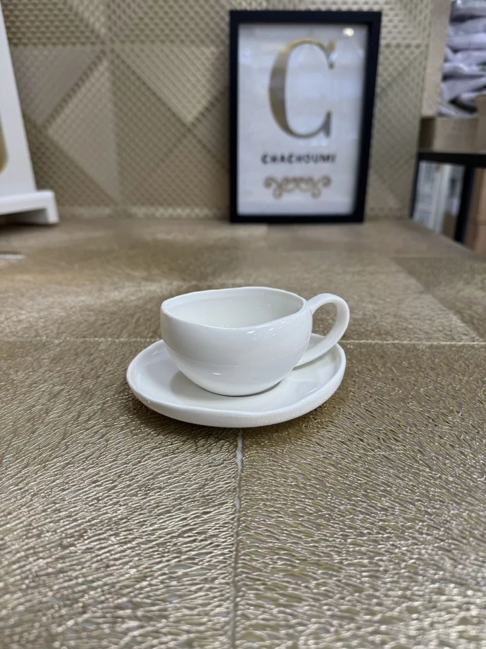 Set 6 tasses et 6 sous tasses ovales blanc expresso – Image 1