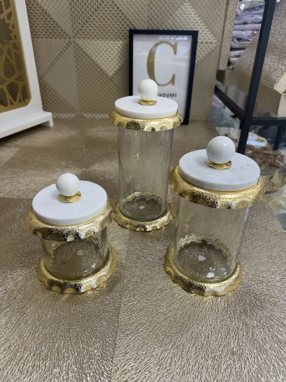 Ensemble 3 bocaux en verre et marbre – Image 1