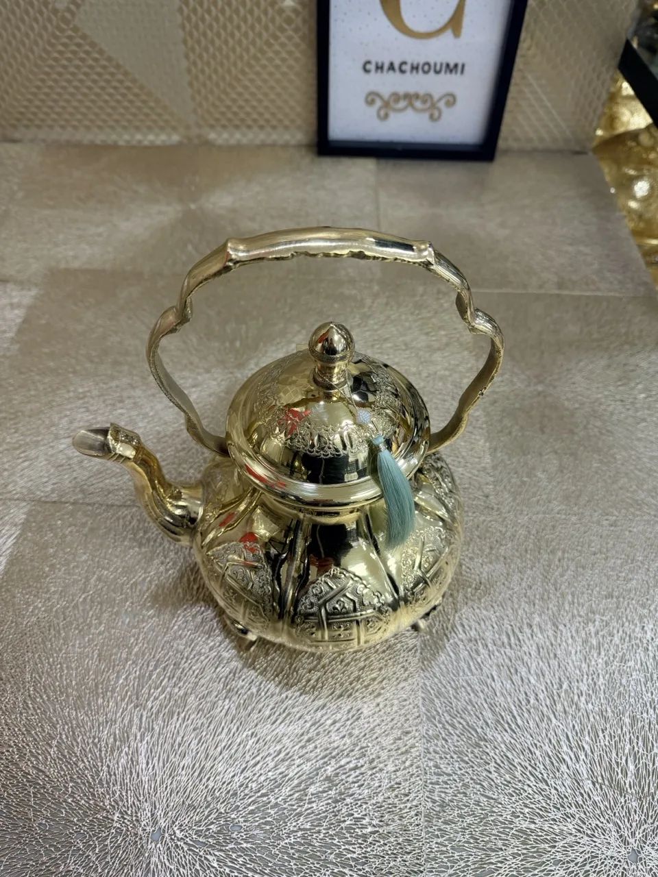 Théière marocaine Boqraj dorée