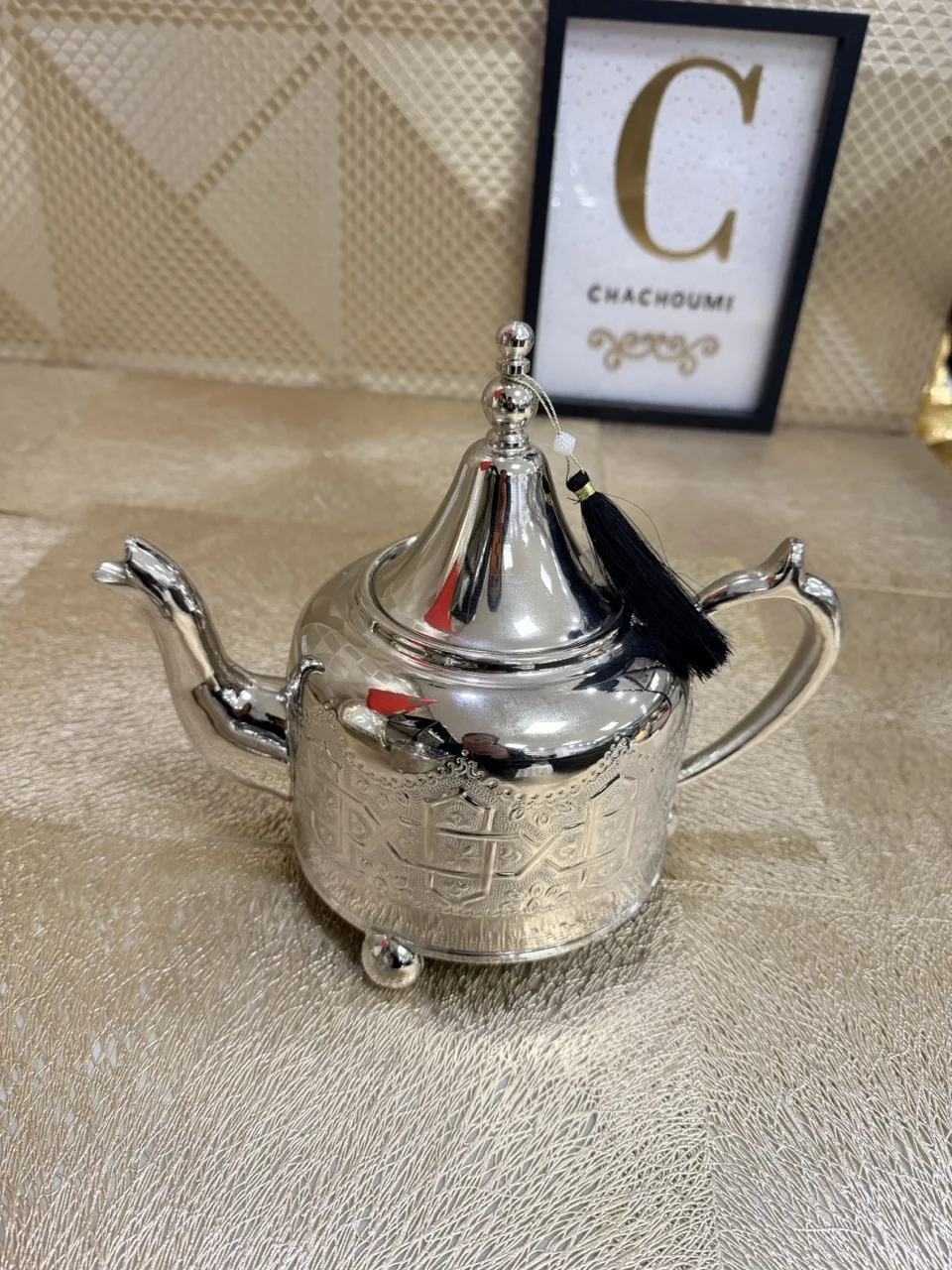 Grande Théière marocaine Flora argentée