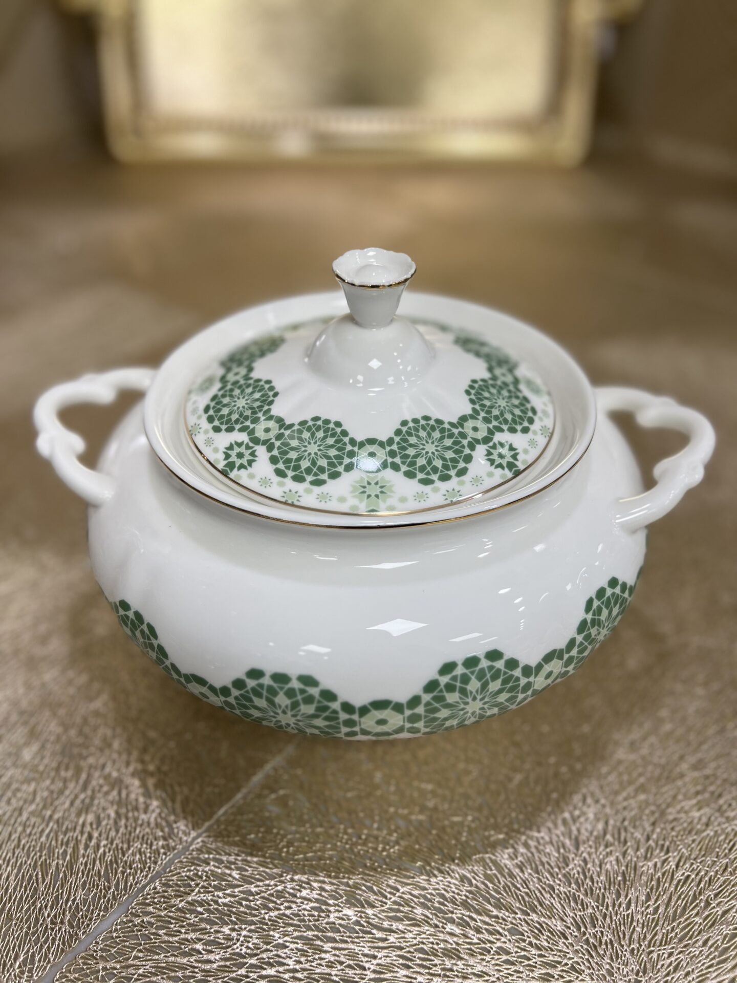 Soupière porcelaine blanc et vert – Image 2