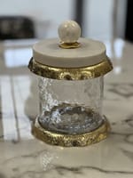 Lot de 3 boîtes en verre avec couvercle en marbre et or – Image 2