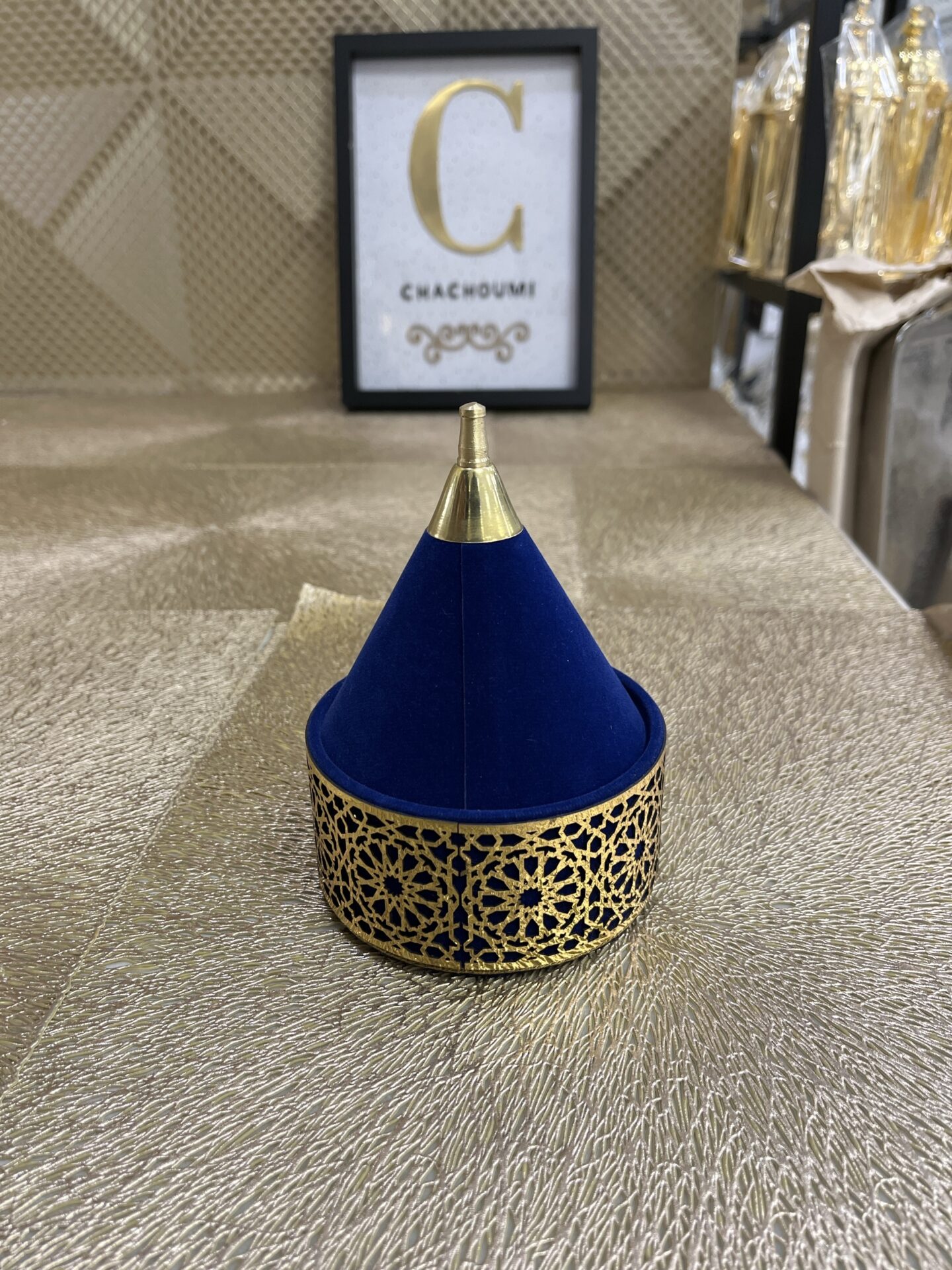 Petit tayfour oriental velours bleu