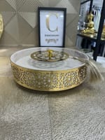 Grande boite ronde orientale doré 30 cm