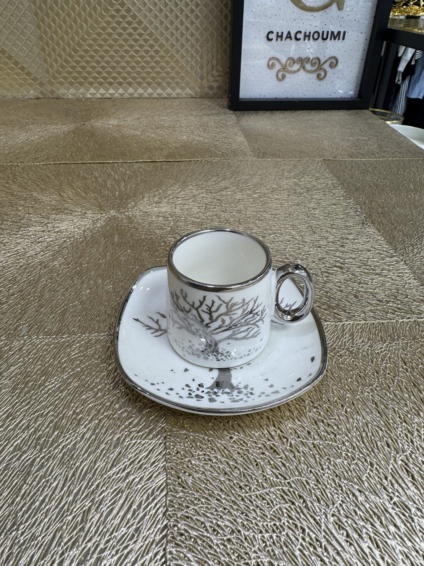 Coffret 6 Tasses 6 Sous-Tasses Argenté "Arbre"