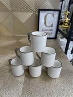 6 Tasses Porcelaine Blanche Argentée – Image 2