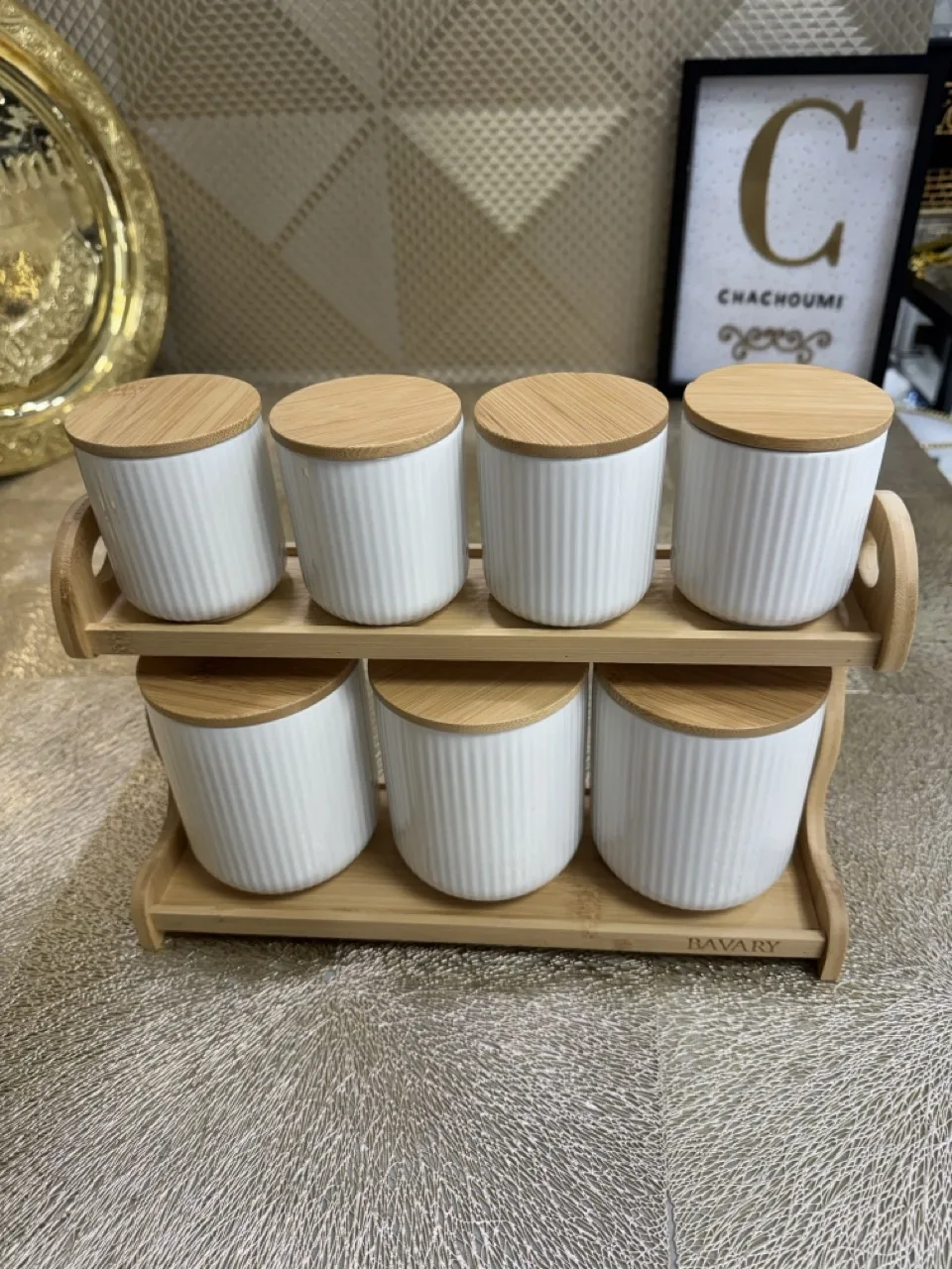 Set bocaux epices porcelaine et bois