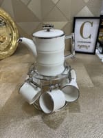 Set café ou thé 8 pièces porcelaine blanc argenté