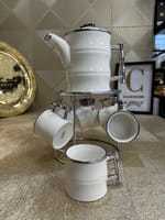 Set café ou thé 8 pièces porcelaine blanc argenté – Image 2