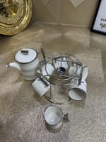 Set café ou thé 8 pièces porcelaine blanc argenté – Image 3