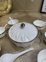 Set soupière 15 pièces porcelaine blanc argenté – Image 2
