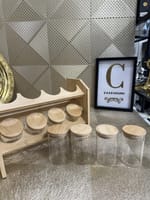 Set support 8 bocaux epices en verre et bois – Image 2