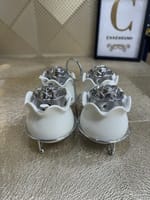 Set 4 saucières avec cuillères porcelaine blanc argenté