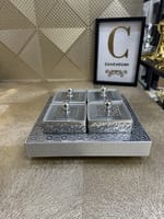 Set Plateau carré et 4 pots orientaux argenté