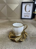 Set 6 tasses et 6 sous tasses vagues doré porcelaine