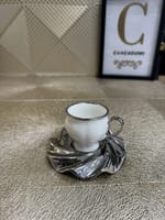 Set 6 tasses et 6 sous tasses vagues argenté porcelaine pm