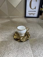 Set 6 tasses et 6 sous tasses vagues doré porcelaine pm