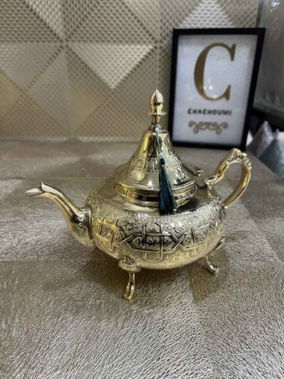 Théière marocaine "fa9roune" doré cuivre grand