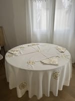 Nappe ronde 2m30 blanc cassé zelij cartier + 12 serviettes de table