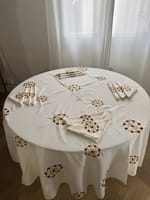 Nappe ronde 2m30 blanc cassé zelij rouge vert  + 12 serviettes de table – Image 2